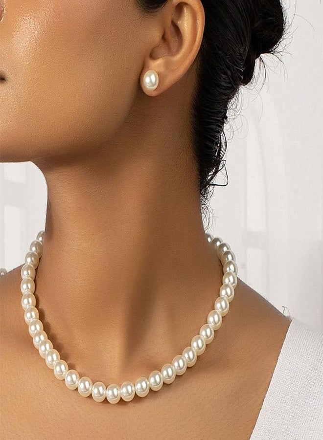 ANGLEQUEEN 3 Pcs Faux Pearl Necklace Bracelet Earrings Set for Women Rhinestone Artificial Pearl Jewellery Accessories for Birthday Wedding Party Prom Jewelry Sets (style2) - Image 4